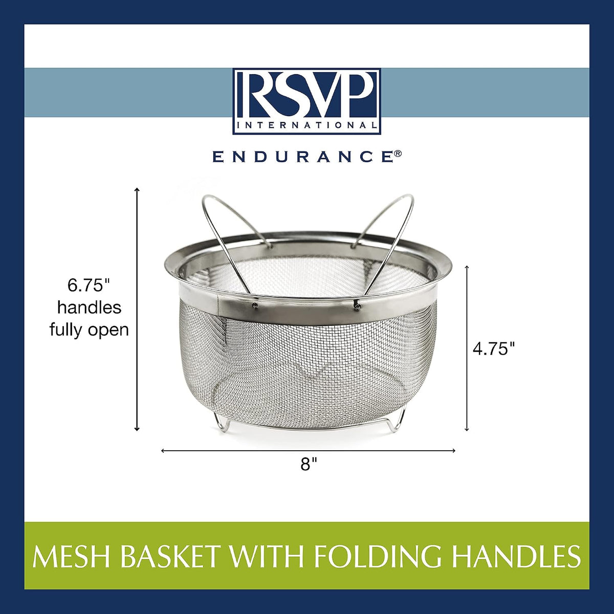 Mesh Colander Strainer Basket with Folding Handles, 3 Quarts | For Pasta, Frying, & Salads | Dishwasher Safe | Use in Pressure Cookers | Steaming, Draining & Rinsing