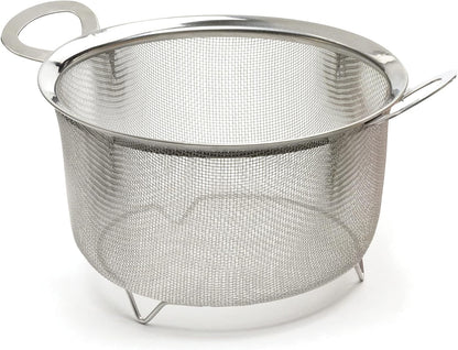Mesh Colander Strainer Basket with Folding Handles, 3 Quarts | For Pasta, Frying, & Salads | Dishwasher Safe | Use in Pressure Cookers | Steaming, Draining & Rinsing
