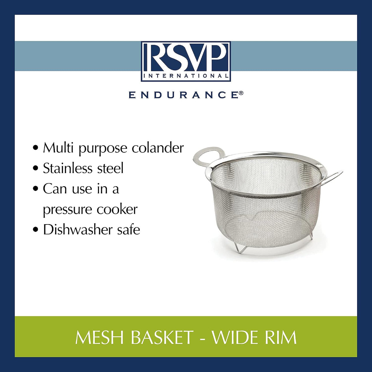 Mesh Colander Strainer Basket with Folding Handles, 3 Quarts | For Pasta, Frying, & Salads | Dishwasher Safe | Use in Pressure Cookers | Steaming, Draining & Rinsing