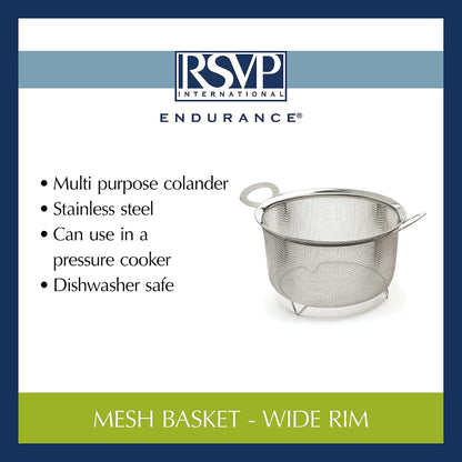 Mesh Colander Strainer Basket with Folding Handles, 3 Quarts | For Pasta, Frying, & Salads | Dishwasher Safe | Use in Pressure Cookers | Steaming, Draining & Rinsing