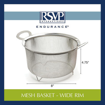 Mesh Colander Strainer Basket with Folding Handles, 3 Quarts | For Pasta, Frying, & Salads | Dishwasher Safe | Use in Pressure Cookers | Steaming, Draining & Rinsing