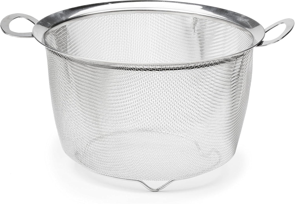 Mesh Colander Strainer Basket with Folding Handles, 3 Quarts | For Pasta, Frying, & Salads | Dishwasher Safe | Use in Pressure Cookers | Steaming, Draining & Rinsing