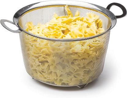 Mesh Colander Strainer Basket with Folding Handles, 3 Quarts | For Pasta, Frying, & Salads | Dishwasher Safe | Use in Pressure Cookers | Steaming, Draining & Rinsing