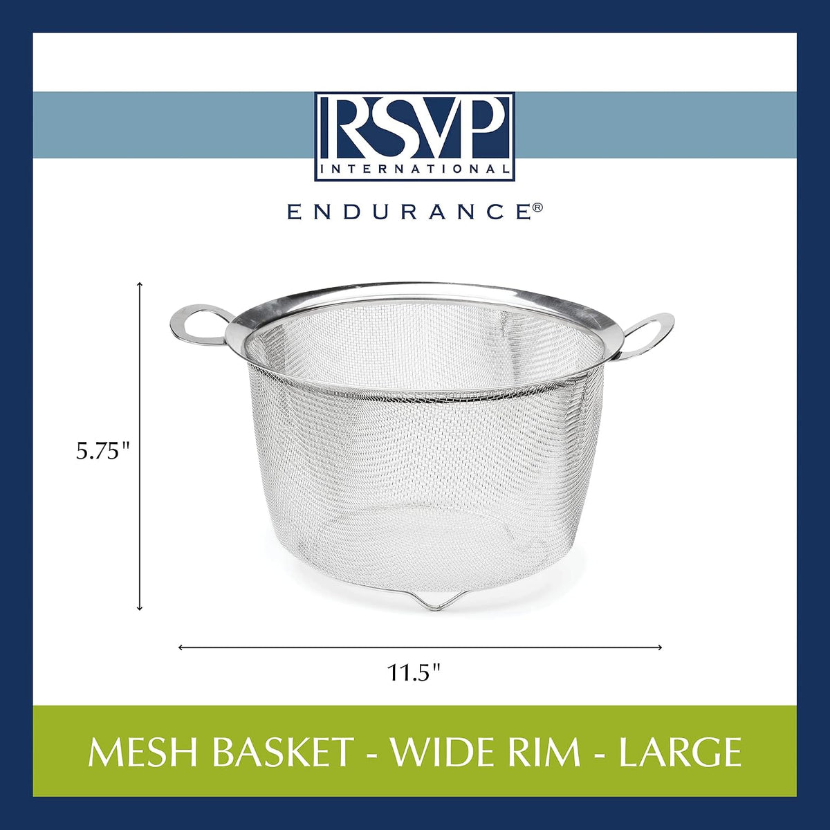 Mesh Colander Strainer Basket with Folding Handles, 3 Quarts | For Pasta, Frying, & Salads | Dishwasher Safe | Use in Pressure Cookers | Steaming, Draining & Rinsing