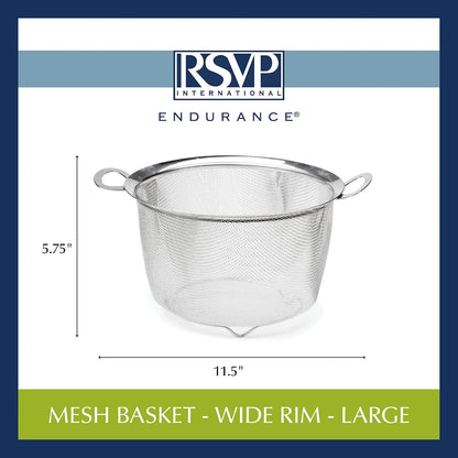 Mesh Colander Strainer Basket with Folding Handles, 3 Quarts | For Pasta, Frying, & Salads | Dishwasher Safe | Use in Pressure Cookers | Steaming, Draining & Rinsing