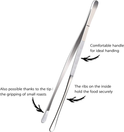 2 Pcs 12-Inch Fine Tweezer Tongs,Extra-Long Stainless Steel Tweezers Tongs