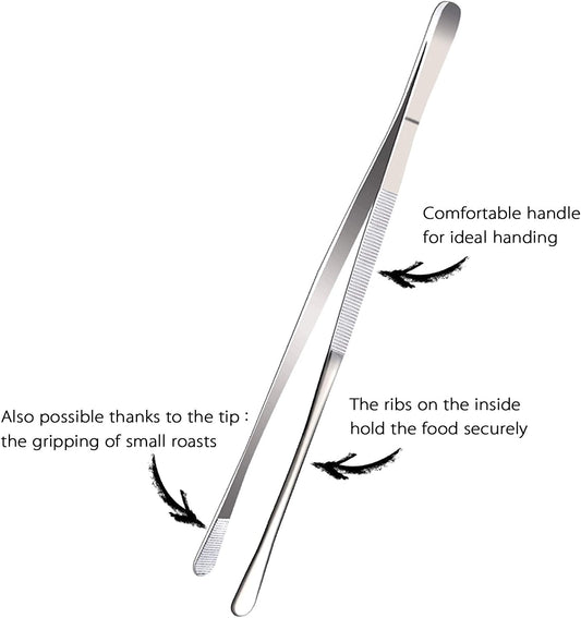 2 Pcs 12-Inch Fine Tweezer Tongs,Extra-Long Stainless Steel Tweezers Tongs