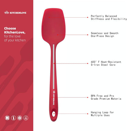 Premium 600°F Heat Resistant 5 Piece Silicone Spatula Set for Baking, Cooking, Mixing - Non-Stick with High Grade S-Iron Steel Core - One Piece Seamless Design - BPA Free (Black)
