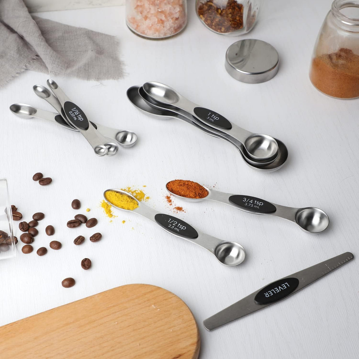 Magnetic Measuring Spoon Set 9 Dual Sided Stainless Steel Measuring Spoons