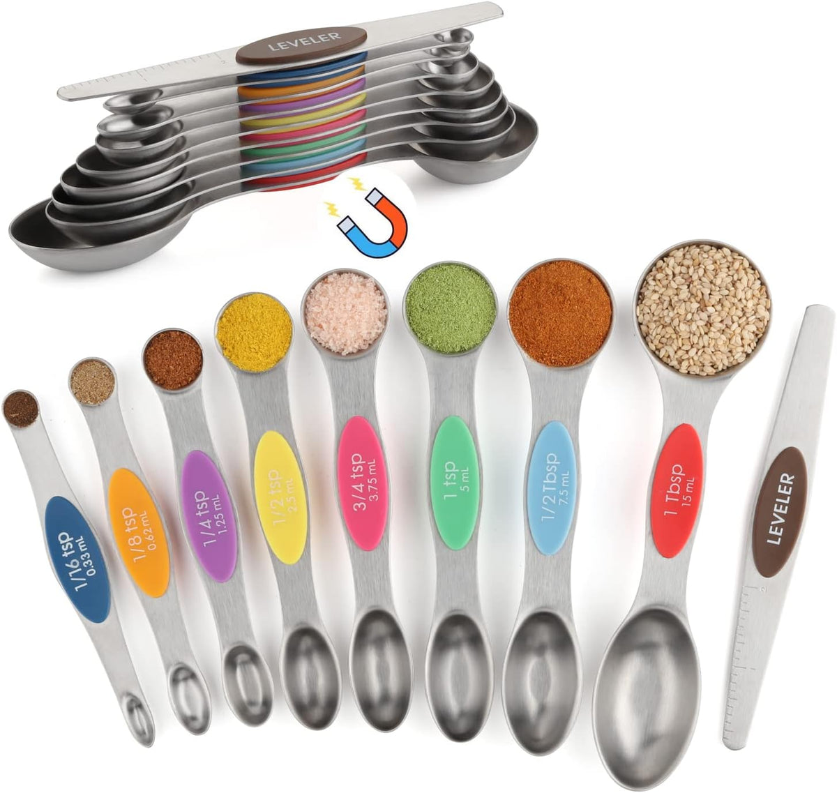 Magnetic Measuring Spoon Set 9 Dual Sided Stainless Steel Measuring Spoons