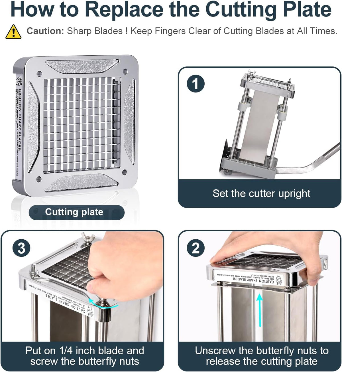 Pro French Fry Cutter for Potatoes with 1/4-1/2-3/8 Inch Blades