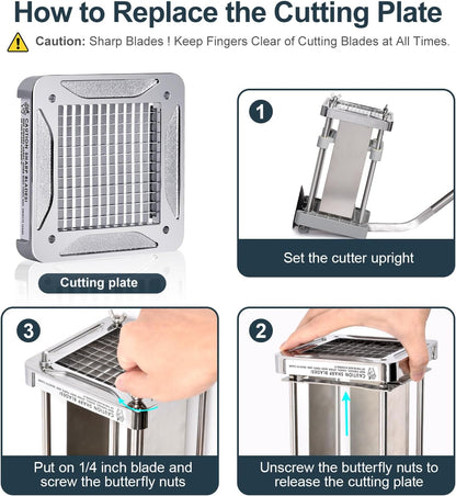Pro French Fry Cutter for Potatoes with 1/4-1/2-3/8 Inch Blades