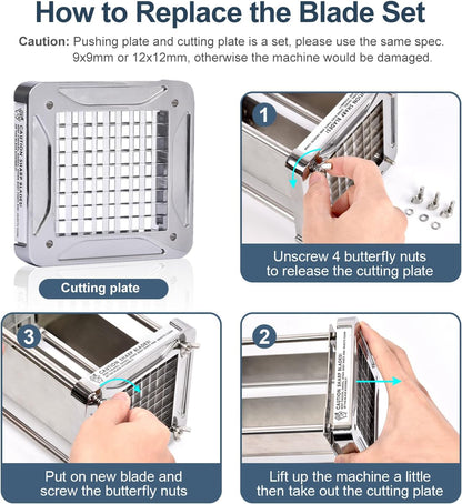 Pro French Fry Cutter for Potatoes with 1/4-1/2-3/8 Inch Blades