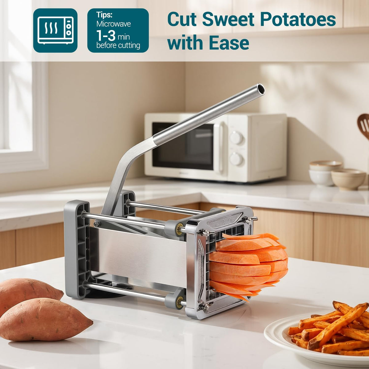 Pro French Fry Cutter for Potatoes with 1/4-1/2-3/8 Inch Blades