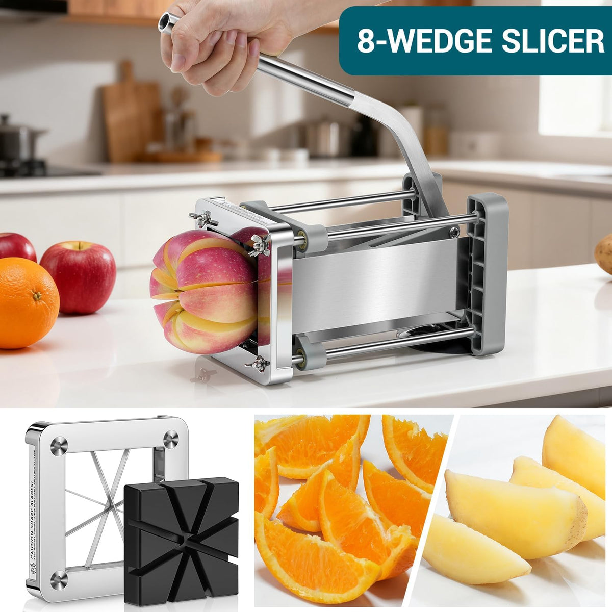 Pro French Fry Cutter for Potatoes with 1/4-1/2-3/8 Inch Blades