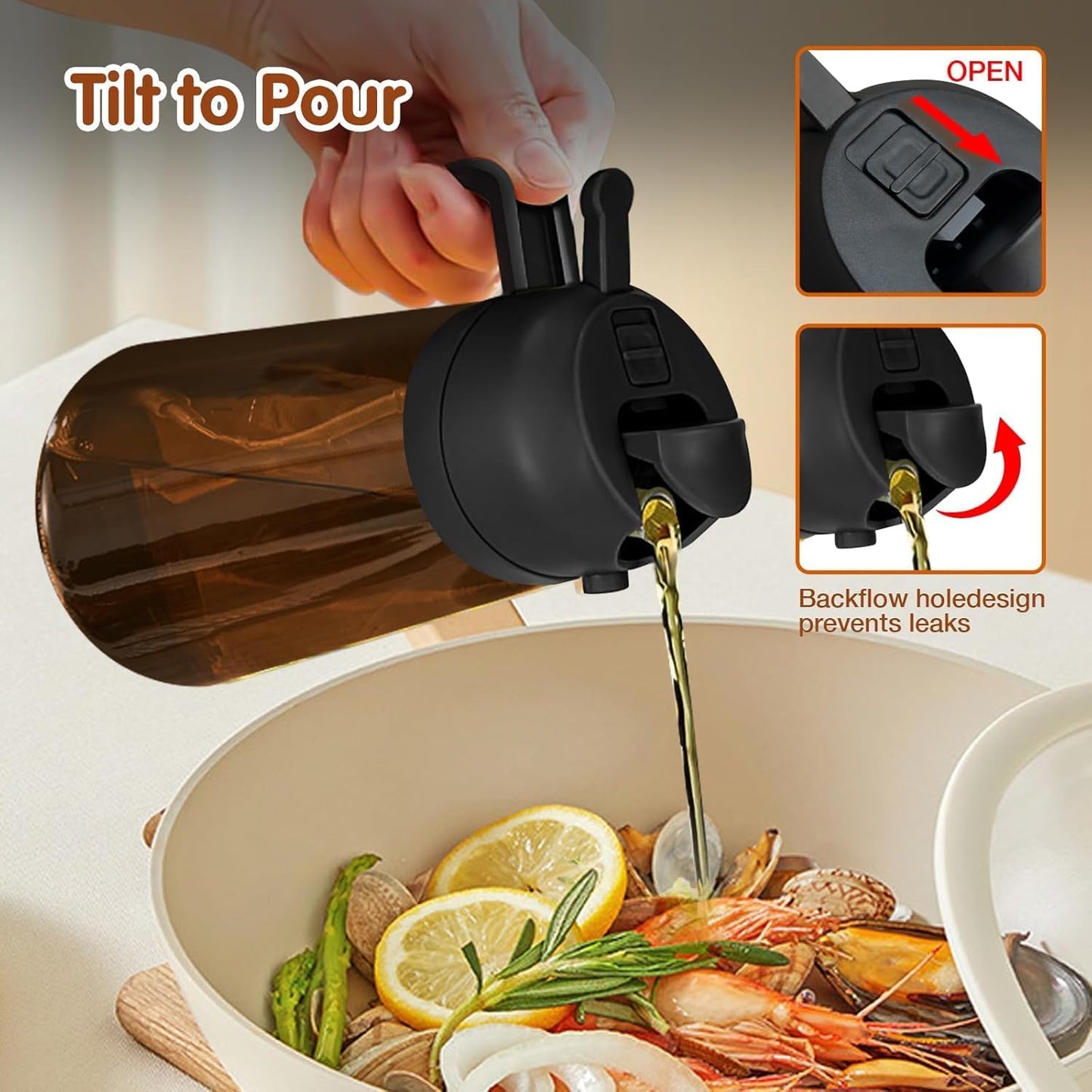 16oz/470ml Glass Olive Oil Sprayer for Cooking - 2 in 1 Olive Oil Dispenser for Kitchen Gadgets, Air Fryer, Salad, and BBQ (black)