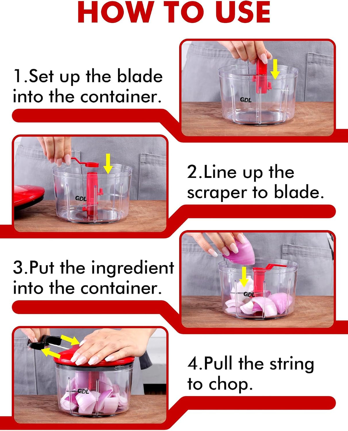 Food Chopper, Vegetable Chopper, Pull String Onion Chopper Dicer, 800ML