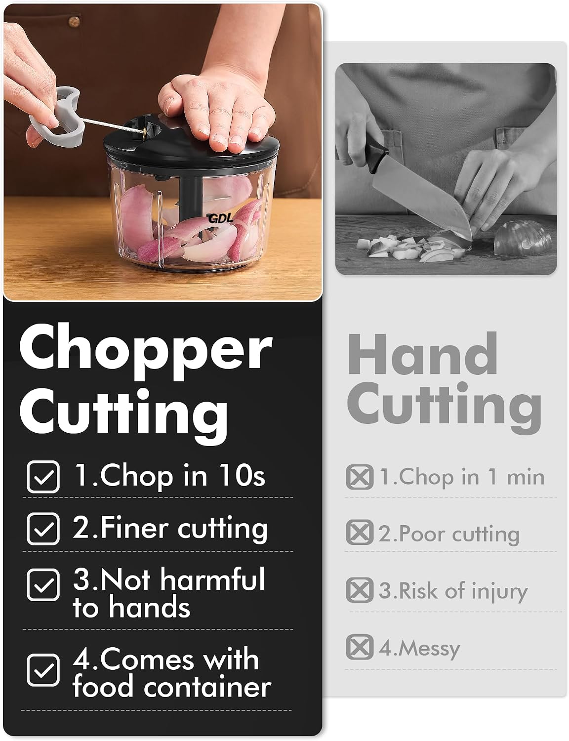Food Chopper, Vegetable Chopper, Pull String Onion Chopper Dicer, 800ML