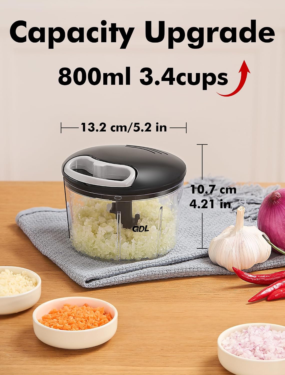 Food Chopper, Vegetable Chopper, Pull String Onion Chopper Dicer, 800ML