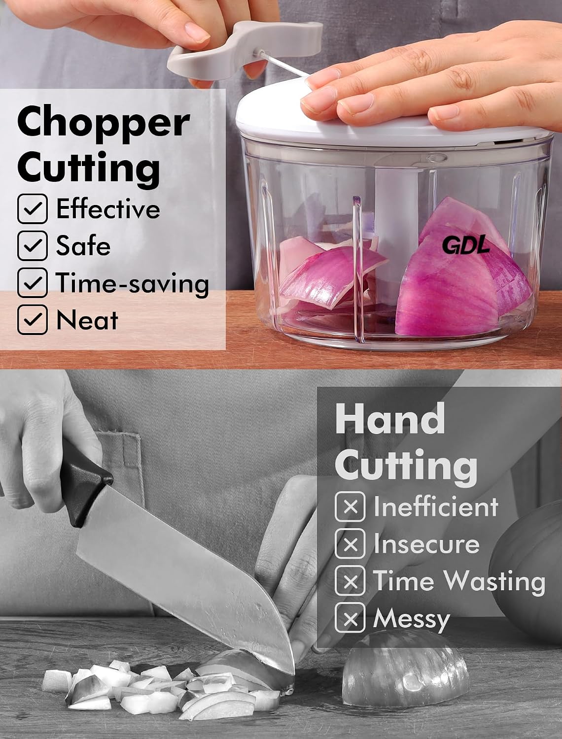 Food Chopper, Vegetable Chopper, Pull String Onion Chopper Dicer, 800ML