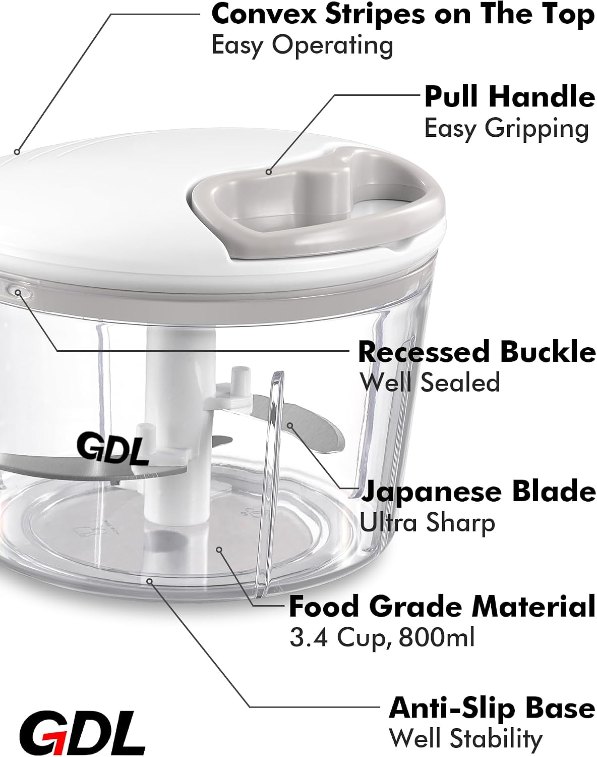 Food Chopper, Vegetable Chopper, Pull String Onion Chopper Dicer, 800ML