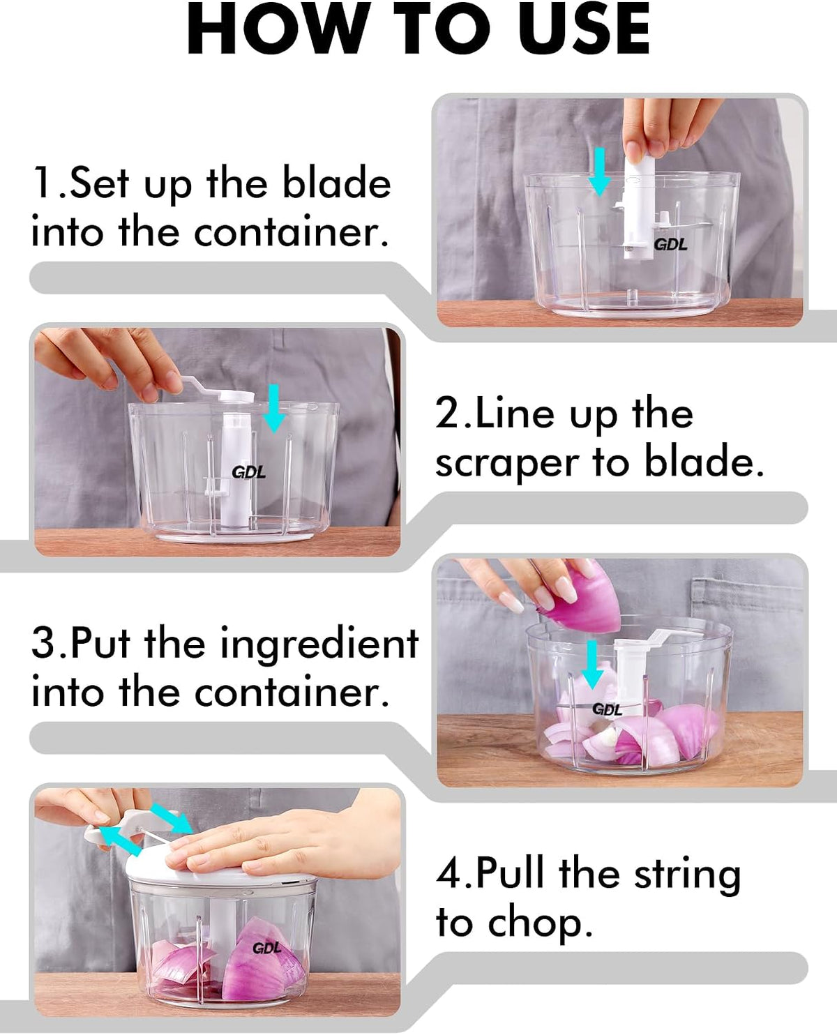 Food Chopper, Vegetable Chopper, Pull String Onion Chopper Dicer, 800ML