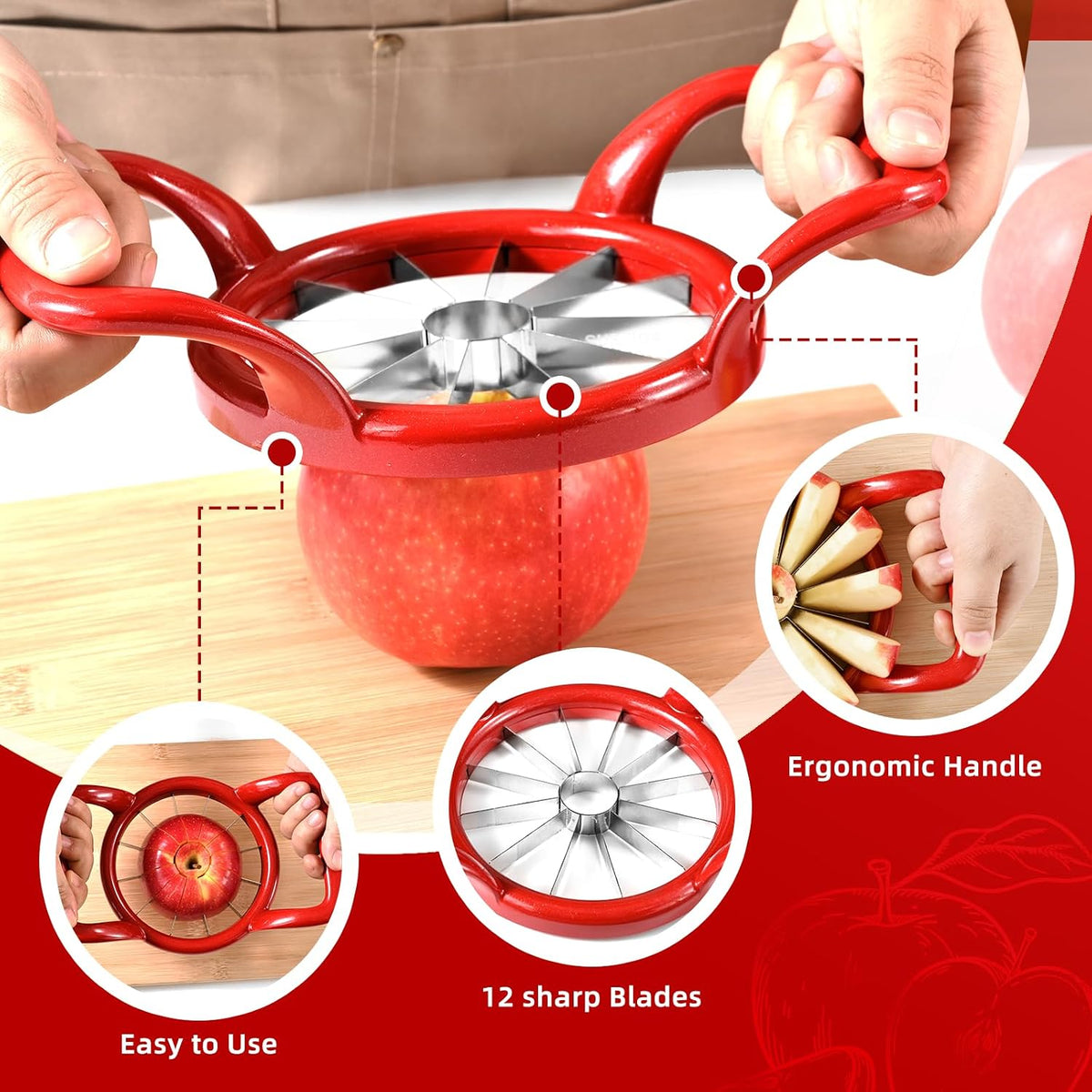 5.5 Inch Extra Large 16-Slice Apple Corer, Heavy Duty Divider Wedger Cutter
