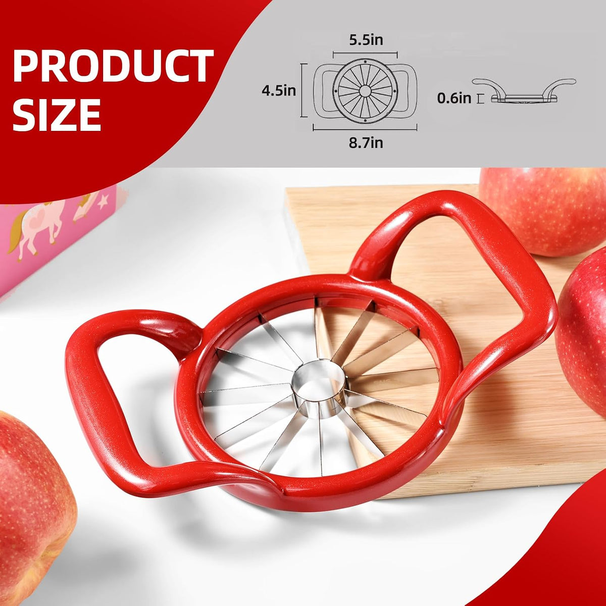 5.5 Inch Extra Large 16-Slice Apple Corer, Heavy Duty Divider Wedger Cutter