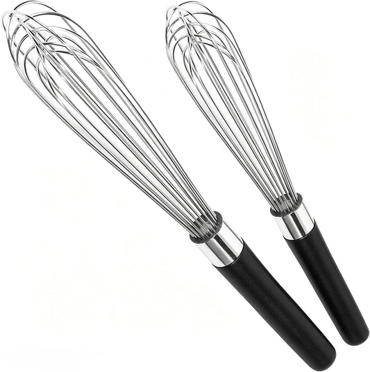 French Whisk Set, 9” and 11" Whisk, 304 Stainless Steel Wire Whisk Set for Cooking, Baking