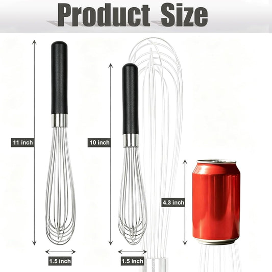 French Whisk Set, 9” and 11" Whisk, 304 Stainless Steel Wire Whisk Set for Cooking, Baking