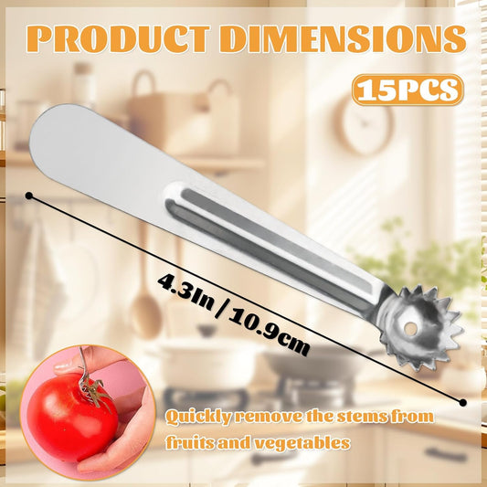 15 Pcs Silver Strawberry Hullers Set Stainless Steel | Tomato Corer, Fruit Vegetable Coring Tools, Kitchen Essentials, Suitable for Fruits and Vegetables