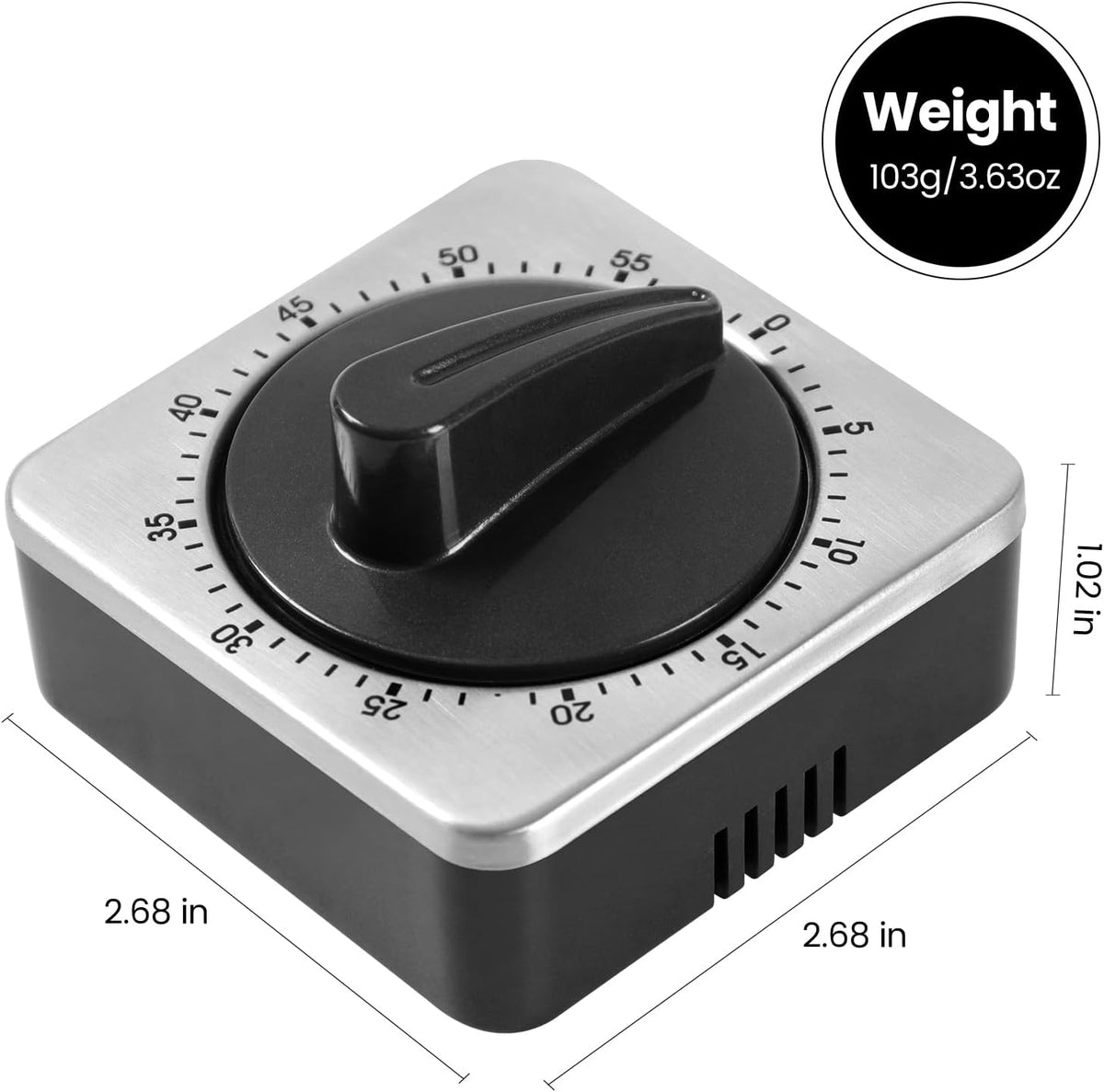 Kitchen Timers for Cooking, Chef Cooking Timer Clock with Loud Alarm - 100% Mechanical Desk Timer - No Batteries Required - Magnetic Backing, Exquisite Stainless Steel Body - Countdown Reminder