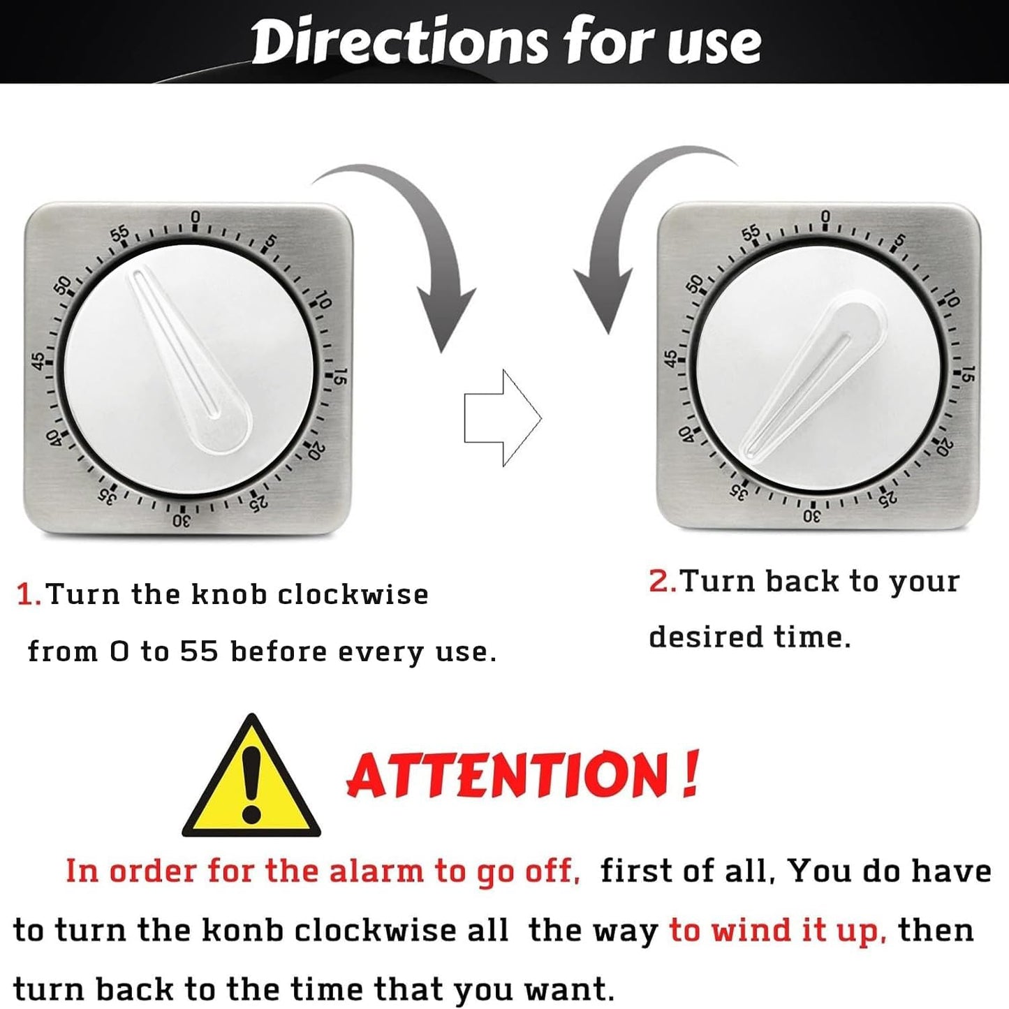 Kitchen Timers for Cooking, Chef Cooking Timer Clock with Loud Alarm - 100% Mechanical Desk Timer - No Batteries Required - Magnetic Backing, Exquisite Stainless Steel Body - Countdown Reminder