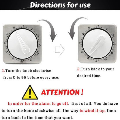 Kitchen Timers for Cooking, Chef Cooking Timer Clock with Loud Alarm - 100% Mechanical Desk Timer - No Batteries Required - Magnetic Backing, Exquisite Stainless Steel Body - Countdown Reminder