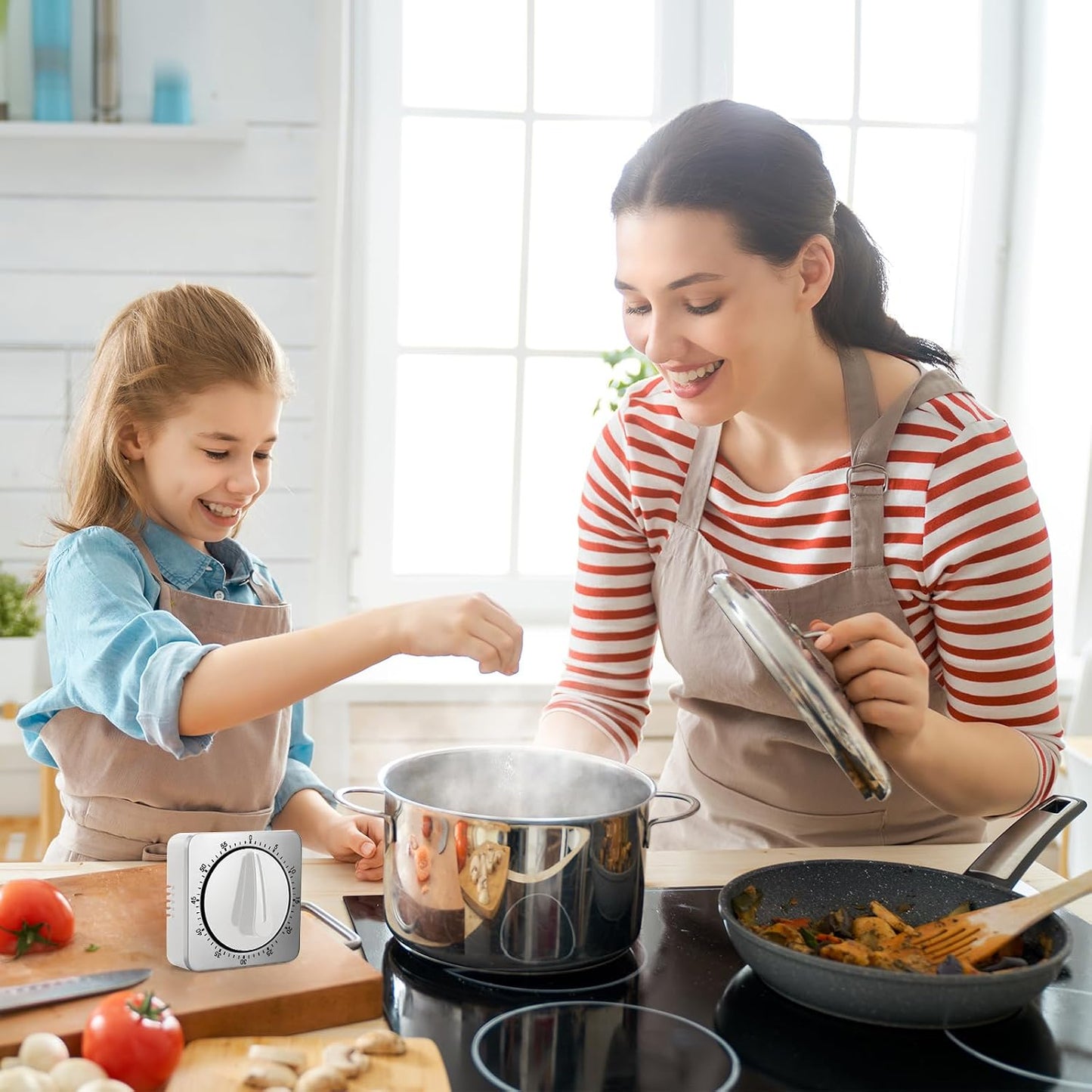 Kitchen Timers for Cooking, Chef Cooking Timer Clock with Loud Alarm - 100% Mechanical Desk Timer - No Batteries Required - Magnetic Backing, Exquisite Stainless Steel Body - Countdown Reminder