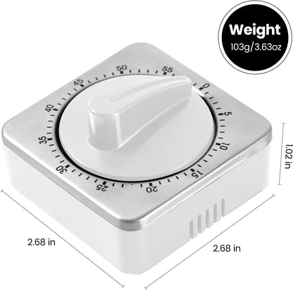 Kitchen Timers for Cooking, Chef Cooking Timer Clock with Loud Alarm - 100% Mechanical Desk Timer - No Batteries Required - Magnetic Backing, Exquisite Stainless Steel Body - Countdown Reminder