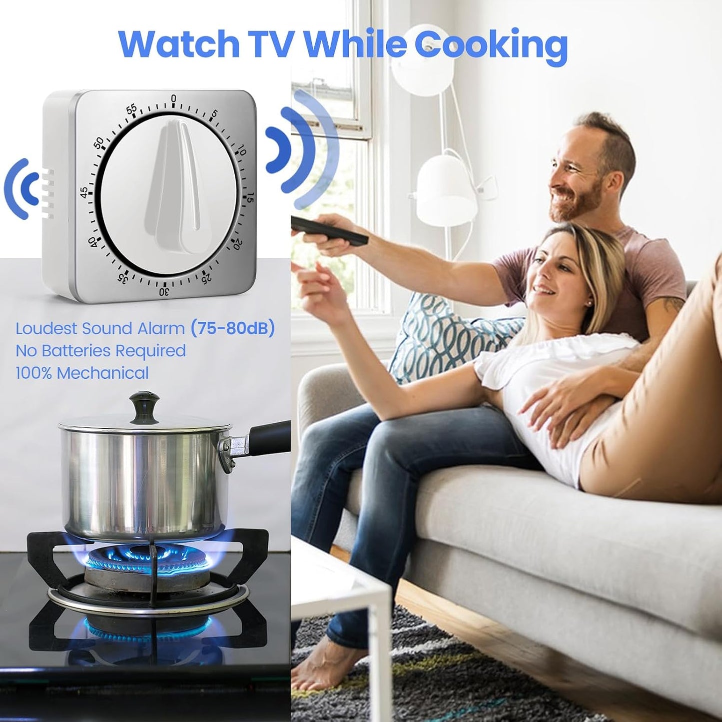 Kitchen Timers for Cooking, Chef Cooking Timer Clock with Loud Alarm - 100% Mechanical Desk Timer - No Batteries Required - Magnetic Backing, Exquisite Stainless Steel Body - Countdown Reminder