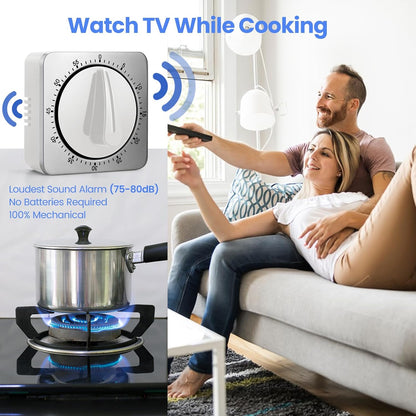 Kitchen Timers for Cooking, Chef Cooking Timer Clock with Loud Alarm - 100% Mechanical Desk Timer - No Batteries Required - Magnetic Backing, Exquisite Stainless Steel Body - Countdown Reminder