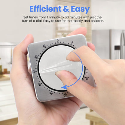 Kitchen Timers for Cooking, Chef Cooking Timer Clock with Loud Alarm - 100% Mechanical Desk Timer - No Batteries Required - Magnetic Backing, Exquisite Stainless Steel Body - Countdown Reminder