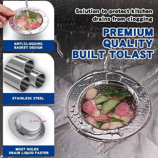 2Pack Stainless Kitchen Sink Strainer 4.4in Wide Rim Mesh Silver | Coarse & fine dual mesh, fits sinks & garbage disposals, traps hair food scraps, rust resistant, easy rinse clean