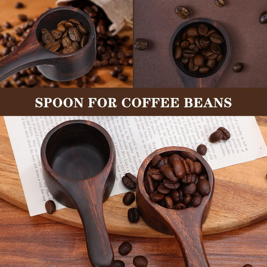2Pcs Acacia Wooden Coffee Scoop, Wood Measuring Spoon for Ground Beans, Tea, Sugar, 1 Tablespoon Measuring Scoops for Jars & Canisters