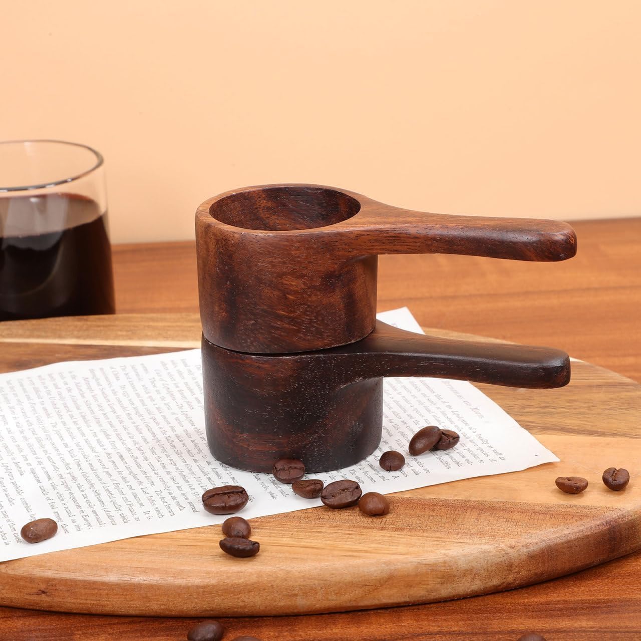 2Pcs Acacia Wooden Coffee Scoop, Wood Measuring Spoon for Ground Beans, Tea, Sugar, 1 Tablespoon Measuring Scoops for Jars & Canisters