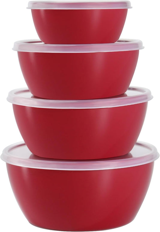 4-Piece Classic Plastic Bowls with Lids, – 8/16/24/32oz Nesting Plastic Small Mixing Bowl Set for Mixing, Baking, Prepping, Cooking and Serving Food, Microwave and Dishwasher Safe