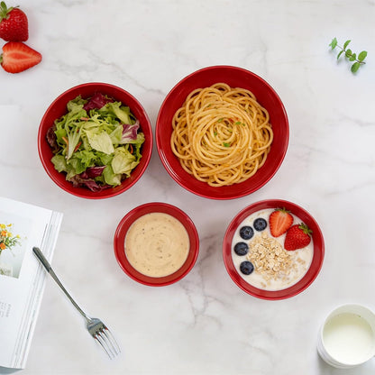 4-Piece Classic Plastic Bowls with Lids, – 8/16/24/32oz Nesting Plastic Small Mixing Bowl Set for Mixing, Baking, Prepping, Cooking and Serving Food, Microwave and Dishwasher Safe