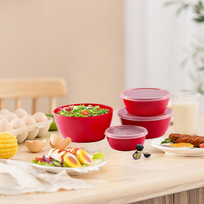 4-Piece Classic Plastic Bowls with Lids, – 8/16/24/32oz Nesting Plastic Small Mixing Bowl Set for Mixing, Baking, Prepping, Cooking and Serving Food, Microwave and Dishwasher Safe