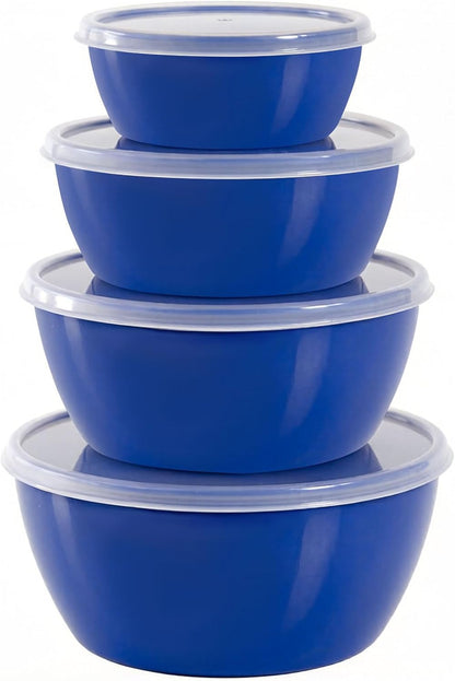 4-Piece Classic Plastic Bowls with Lids, – 8/16/24/32oz Nesting Plastic Small Mixing Bowl Set for Mixing, Baking, Prepping, Cooking and Serving Food, Microwave and Dishwasher Safe