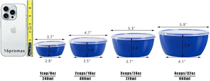 4-Piece Classic Plastic Bowls with Lids, – 8/16/24/32oz Nesting Plastic Small Mixing Bowl Set for Mixing, Baking, Prepping, Cooking and Serving Food, Microwave and Dishwasher Safe