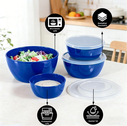 4-Piece Classic Plastic Bowls with Lids, – 8/16/24/32oz Nesting Plastic Small Mixing Bowl Set for Mixing, Baking, Prepping, Cooking and Serving Food, Microwave and Dishwasher Safe