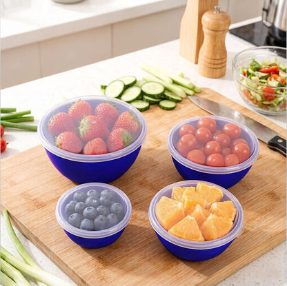 4-Piece Classic Plastic Bowls with Lids, – 8/16/24/32oz Nesting Plastic Small Mixing Bowl Set for Mixing, Baking, Prepping, Cooking and Serving Food, Microwave and Dishwasher Safe