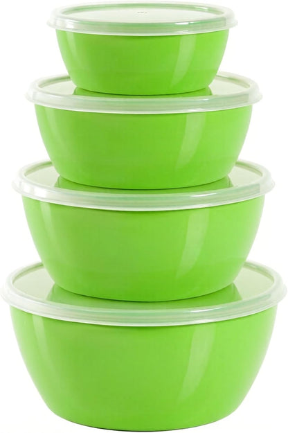 4-Piece Classic Plastic Bowls with Lids, – 8/16/24/32oz Nesting Plastic Small Mixing Bowl Set for Mixing, Baking, Prepping, Cooking and Serving Food, Microwave and Dishwasher Safe